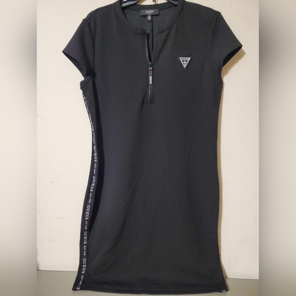 Guess Dresses & Skirts - Y2k GUESS Black Quarter-Zip Active Bodycon Dress w/ logo tape Sides XL